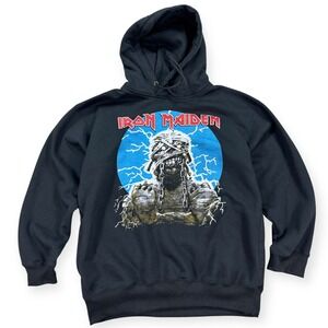 Y2K Iron Maiden Hoodie Men's Medium Black World Mummy Graphic Split Pocket